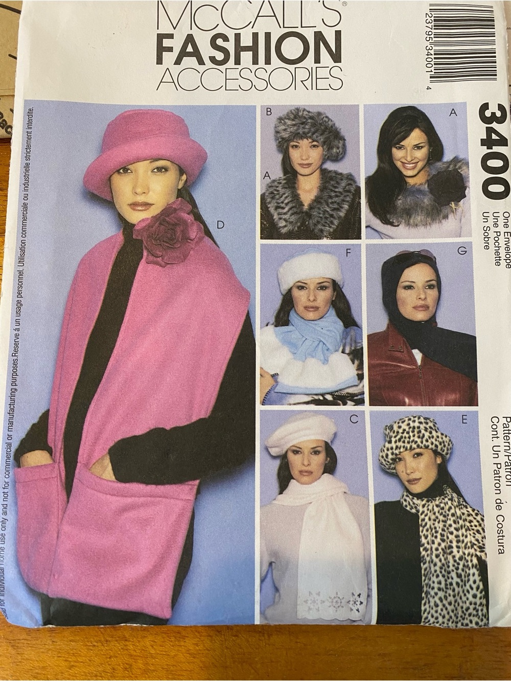 McCall's Fashion Accessories 3400  Hats ,fur collar, scarves sewing Pattern NEW